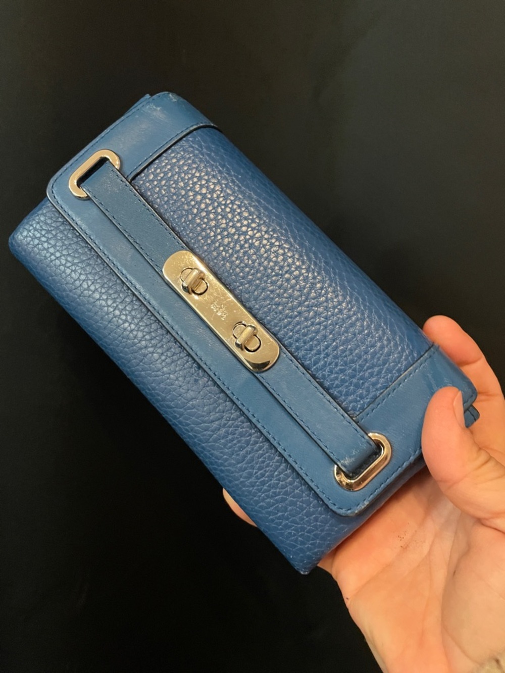 REHAB COACH Blue Pebbled Leather Wallet with Silver Hardware - PEELING inside